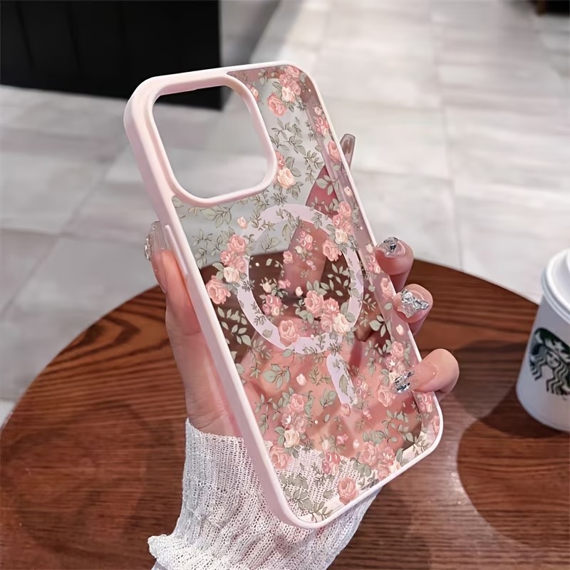Clear Shockproof Bumper Case - Custodia Magnetica Trasparente Rosa con Rosa